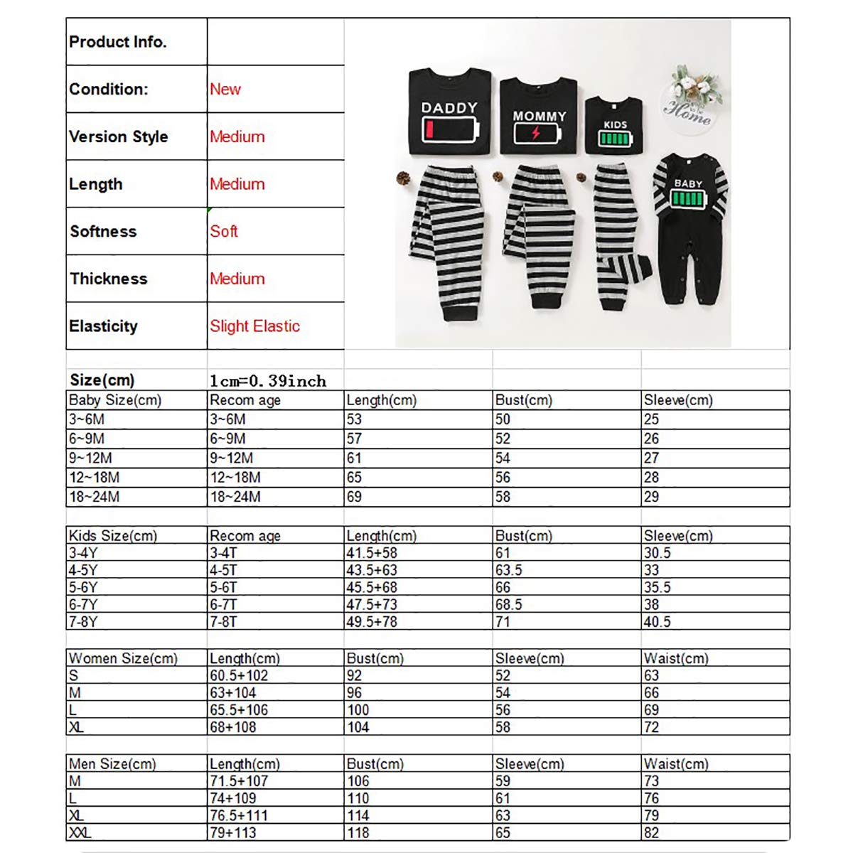 Borlai Conjunto de Pijamas Familiares Conjunto de Ropa de Dormir de algodón Conjunto de Pijamas para Mujeres Hombres niños bebé