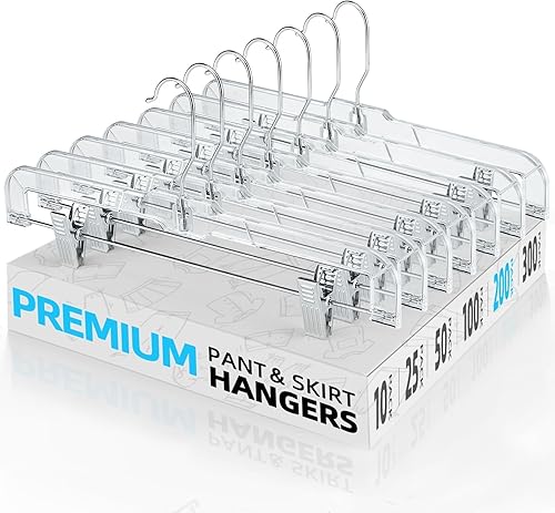 Miniatura 10 de HOUSE DAY Perchas transparentes para faldas con clips, colgador de plástico antideslizante para pantalones con 2 clips ajustables, colgador de clip