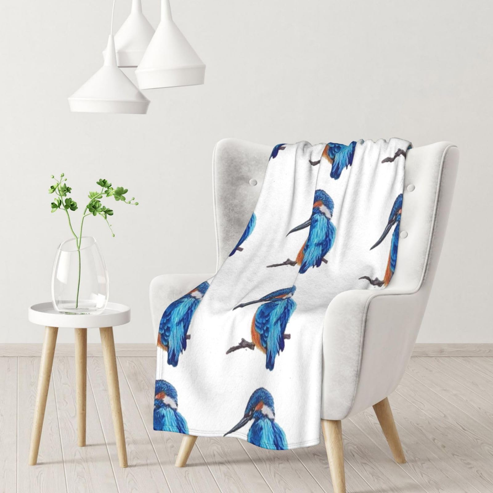 Blanket,Warm Flannel Blanket Throw/Blanket Bed Throw for Sofa Office 102X 76 cm,Watercolour Kingfisher