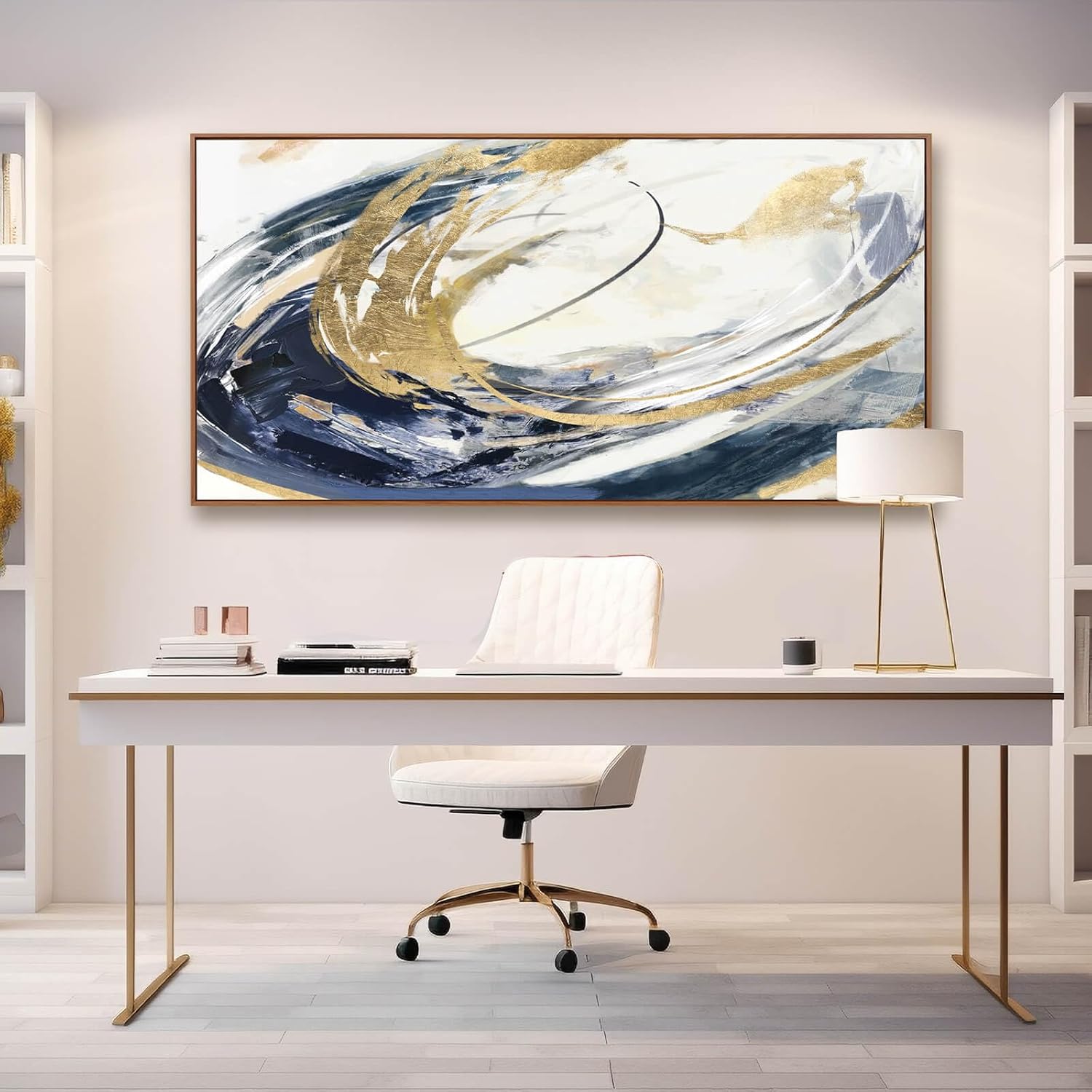 SDYA Large Artwork Abstract Painting 30"x 60"Gold Wall Decor Abstract Wall Art for Living Room Blue Artwork for Bedroom Kitchen Home Wall Decor
