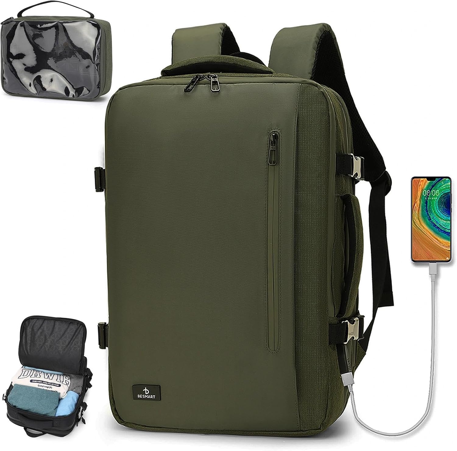 BESMART 38L Expandable Travel Backpack for Men, TSA Flight Approved Carry On Fits 17" Laptop, Waterproof Anti-Theft Backpack with USB Charging Port/Luggage Sleeve/Removable Wash Bag for Business Trip