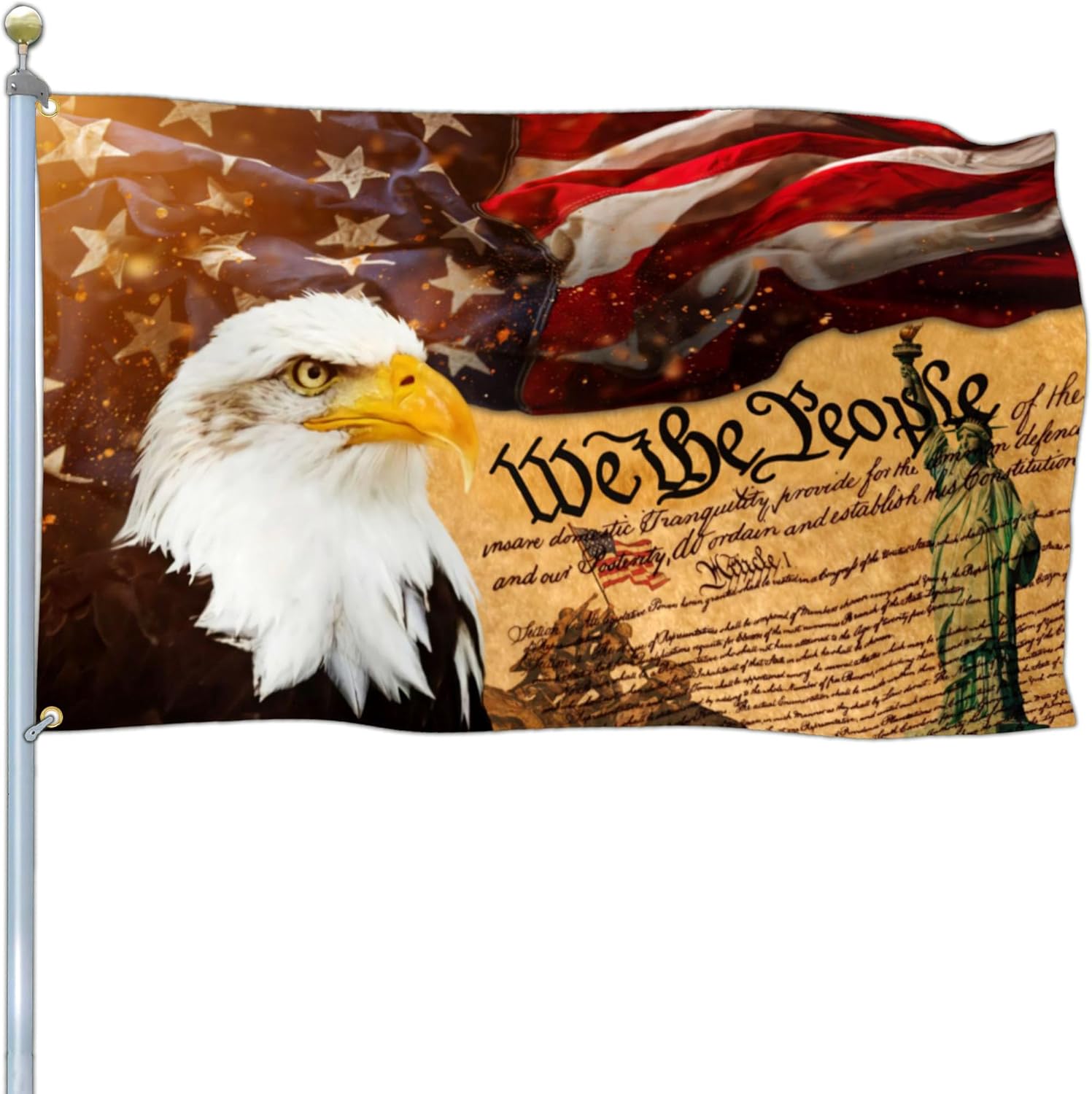 We The People 1776 Flag Patriotic 4th of July American Flags With Eagle for Outside 3x5 Ft Double Sided Memorial Independence Day Freedom Flag Outdoor House Decorations Banner