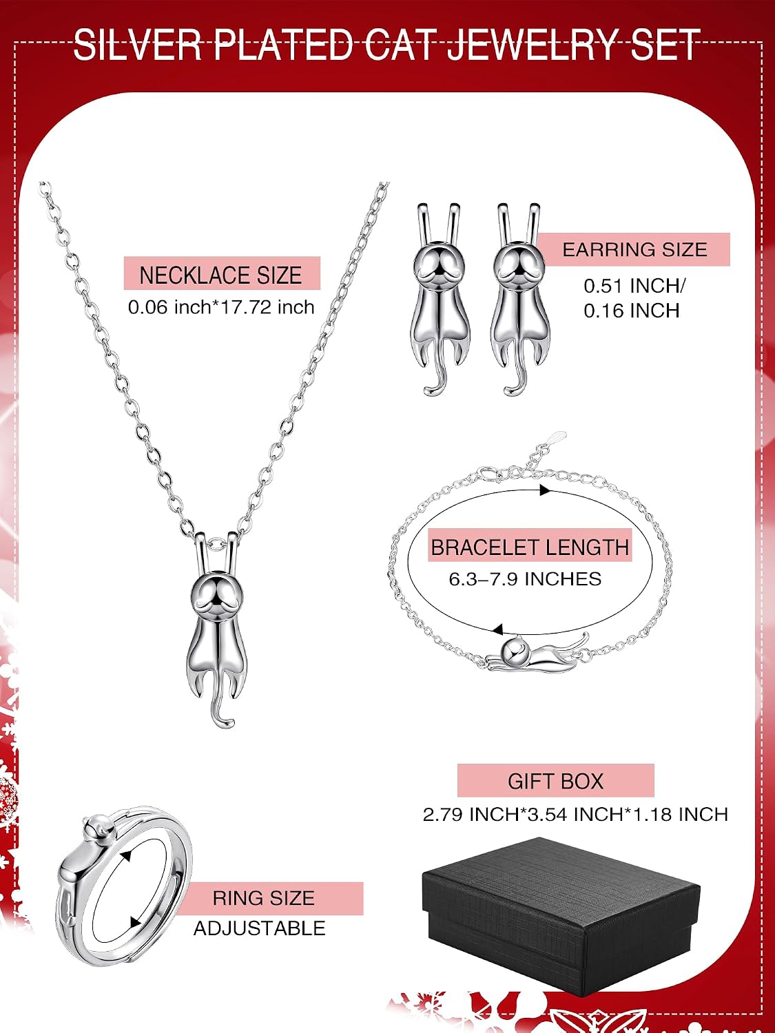 Misdary Cat Jewelry Gifts for Cat Lovers Necklaces for Women Accessories for Women Themed Gifts Silver Kitten Jewelry for Her Mother's Day Birthday Gift
