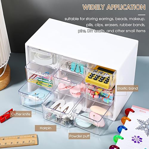Miniatura 5 de Rtteri Mini organizador de cajones de plástico de 9 piezas, caja de almacenamiento de escritorio, organizador de manualidades con 9 cajones