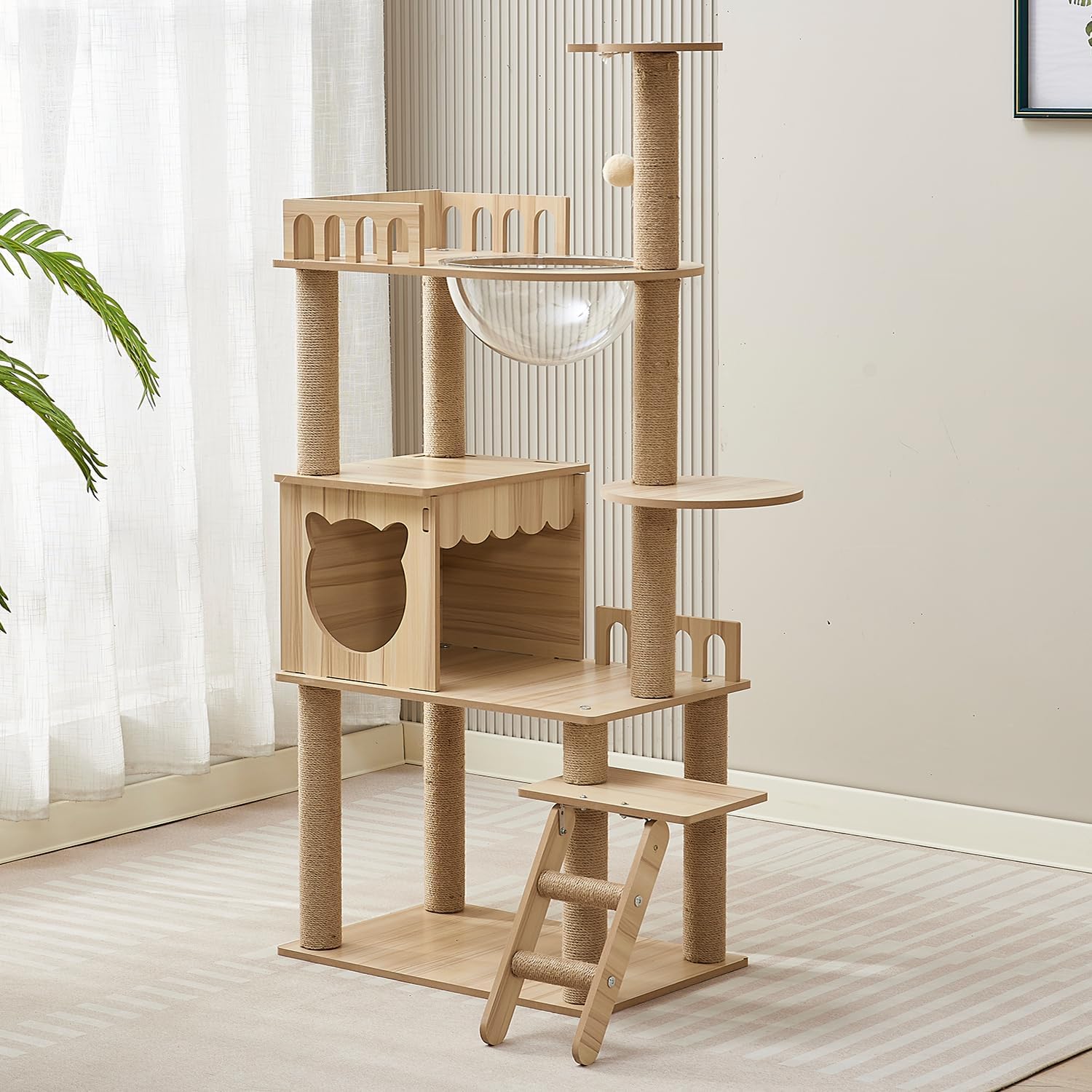 Amazon | Yinanroaキャットタワー - スリムデザイン 大型猫用 老猫や