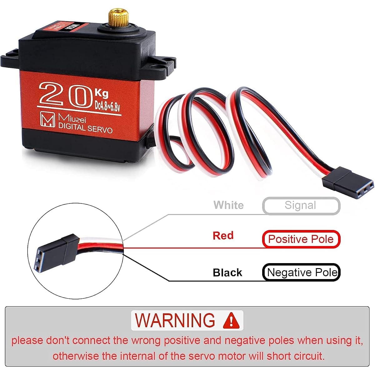 QIQIAZI 20kg Servo Numérique Métallique – Pour RC 1/8 1/10 1/12, Robot, Bateau – Étanche IP66