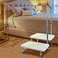 Aliseniors 2-Step Stool with Adjustable Handle & Non-Skid Platform - Heavy Duty 350 lbs for Seniors, Adults, Handicap Aid