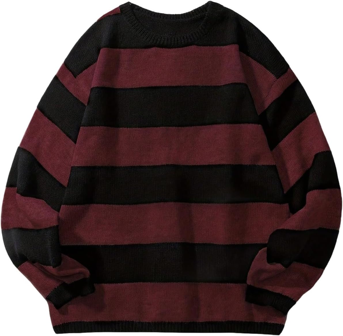 Men's Striped Pullover Sweaters Crew Neck Long Sleeve Loose Jumper Knit Tops