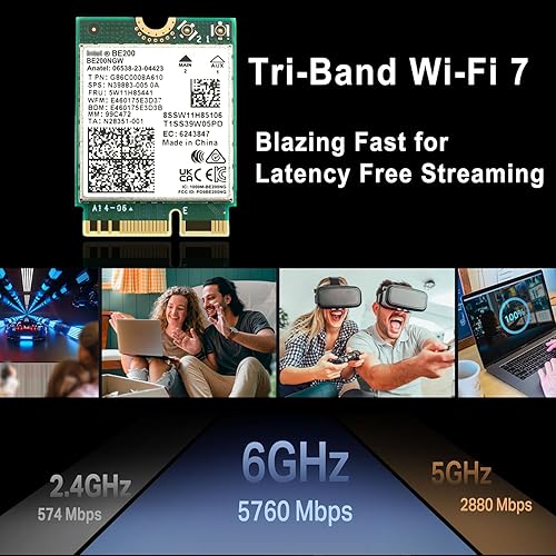Miniatura 3 de WiFi 7 BE200NGW WiFi M.2 tarjeta Tri-Band 802.11be módulo WiFi, 6-Stream 9.3Gbps, Bluetooth 5.4, 4K QAM, 320MHz, 802.11BE adaptador para portátil y