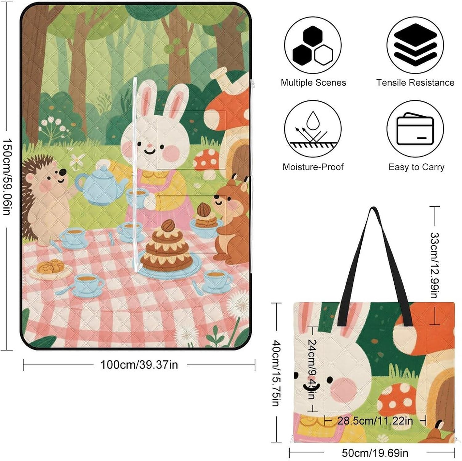Outdoor Picnic Blanket Waterproof Foldable Beach Blankets Forest_Tea Extra Large Lightweight Picnic Mat for Beach, Spring Camping Grass Lawn Park Accessories 150x100cm image 2