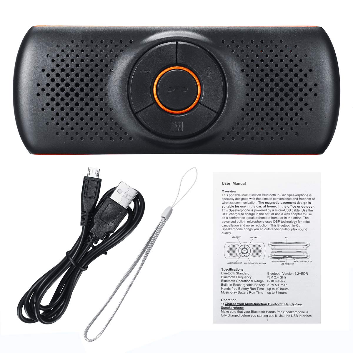 YONGYAO Visera para Coche, Teléfono con Bluetooth, Manos Libres, Altavoz, Reproductor de Música Móvil - Naranja