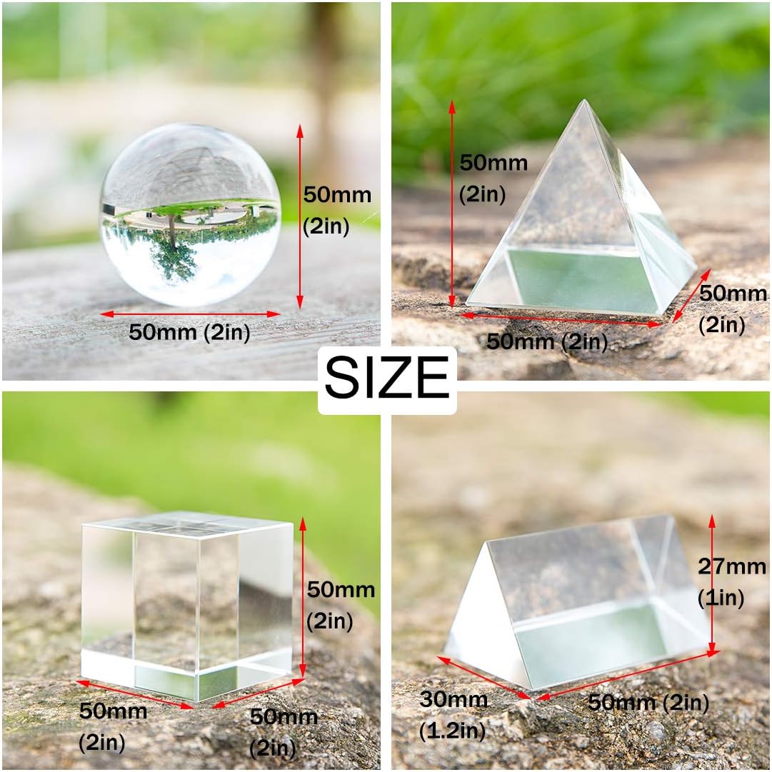 QFkris 4 Pack K9 Optical Crystal Photography Prism Set and Glass Mixing Color Cube Bundle