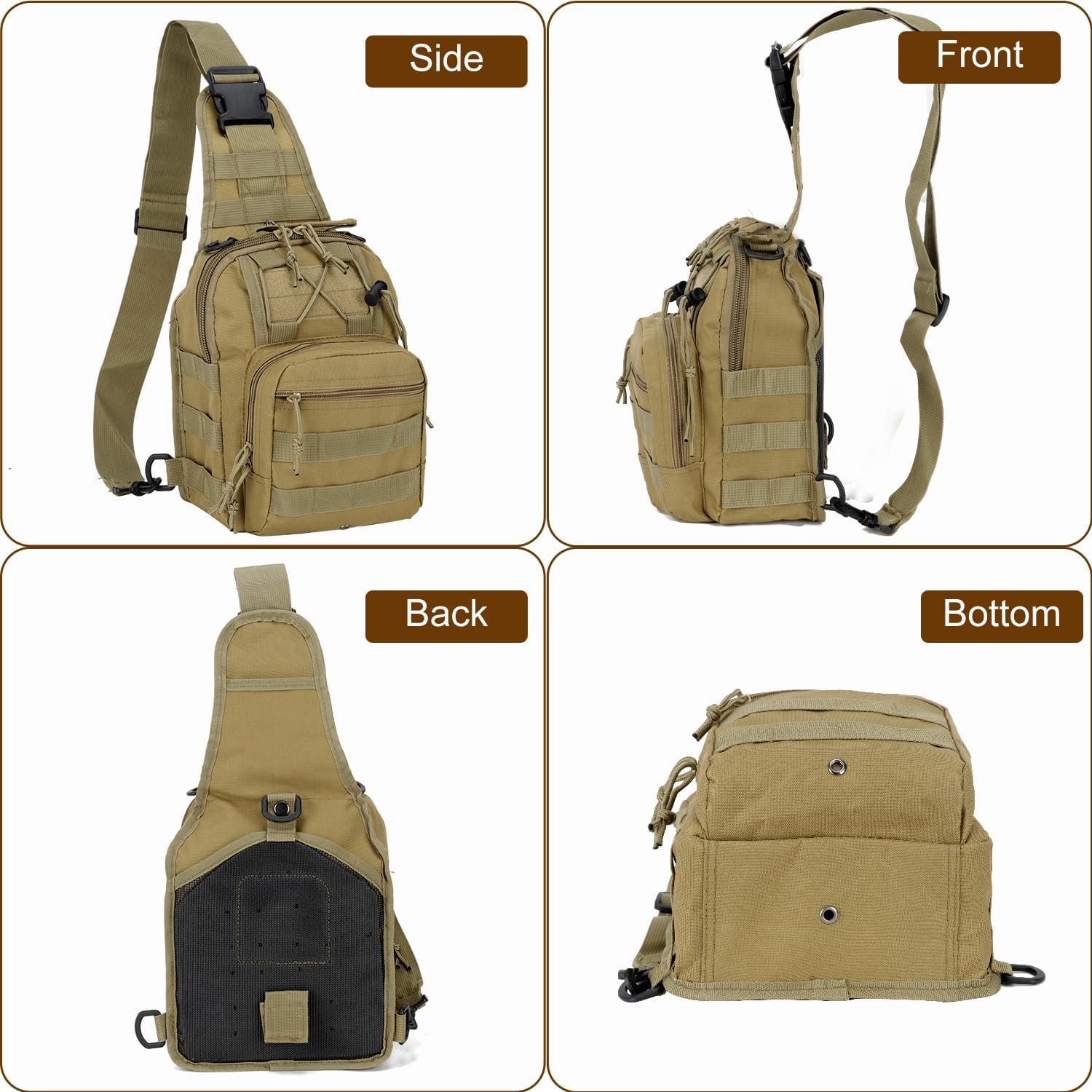 Tactical Shoulder Sling Bag Small Outdoor Military Sport Bag Pack Sling Shoulder Backpack Tactical Bag for Men Every Day Carry, Traveling, Trekking, Camping - Khaki