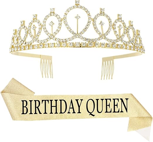 Geburtstags-Diadem & Schärpe Für Frauen – Silberfarbene Strass-Krone Mit „Birthday Girl“-Band