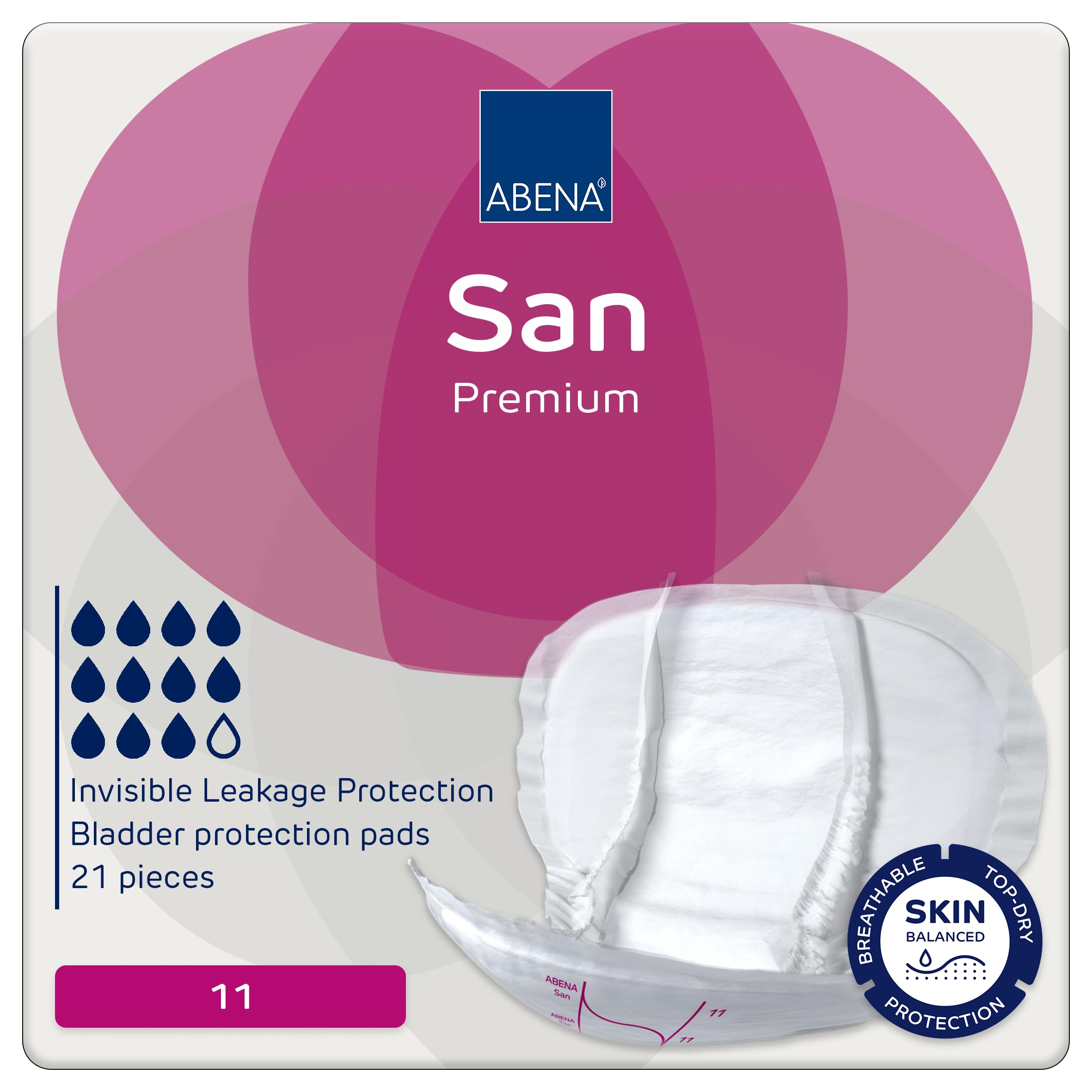 ABENA San Premium Mens & Womens Incontinence Pads, Breathable & Comfortable, Fast Absorption, Discreet & Effective Shaped - Premium 11, 3400ml Absorbency, 21PK