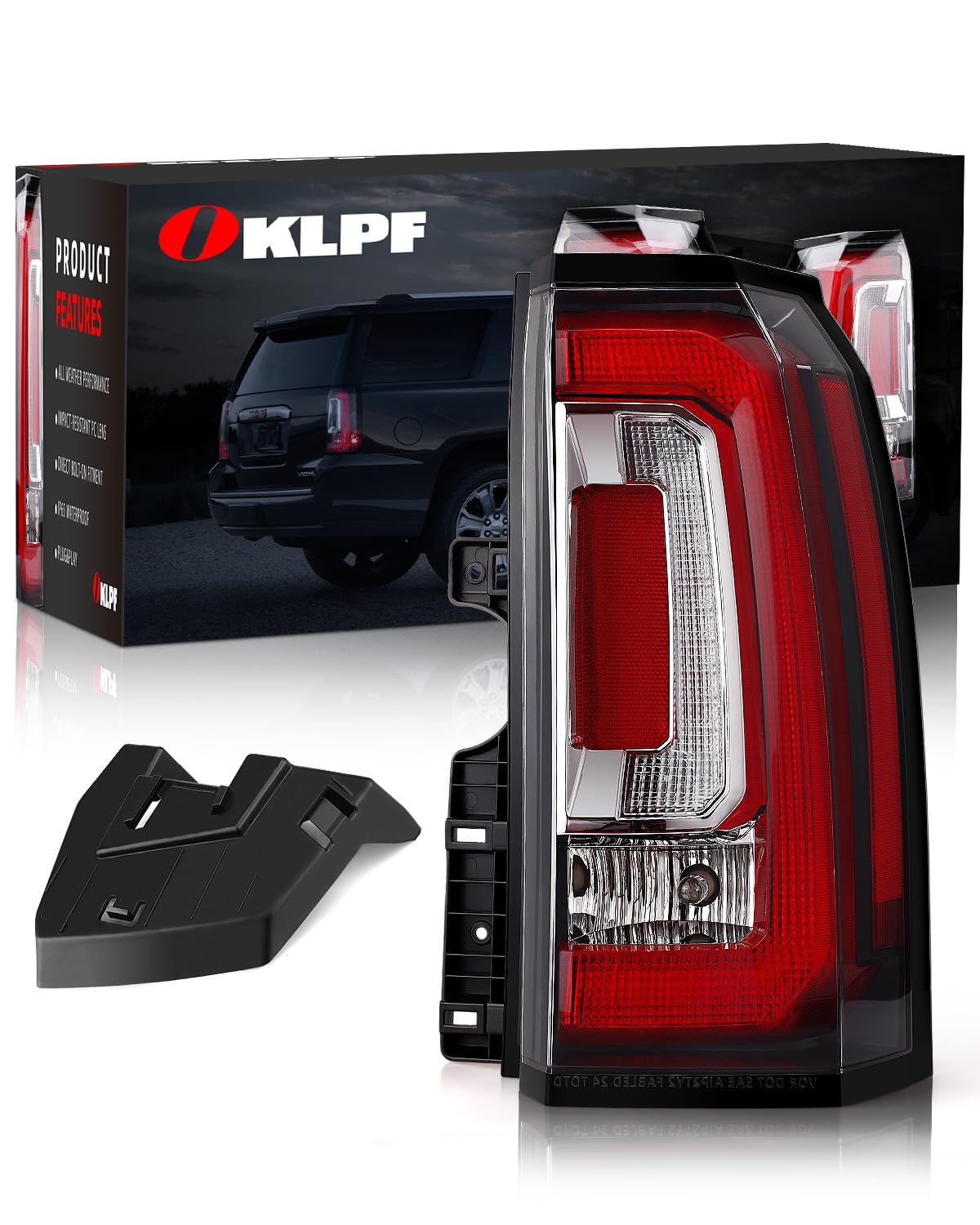 OKLPF LED Tail Light Compatible With 2015 2016 2017 2018 2019 2020 GMC Yukon/Yukon XL Replace GM2801268,Right Passenger Side Rear Brake Smoked Lens Taillight Assembly,Included Bulbs and Harness