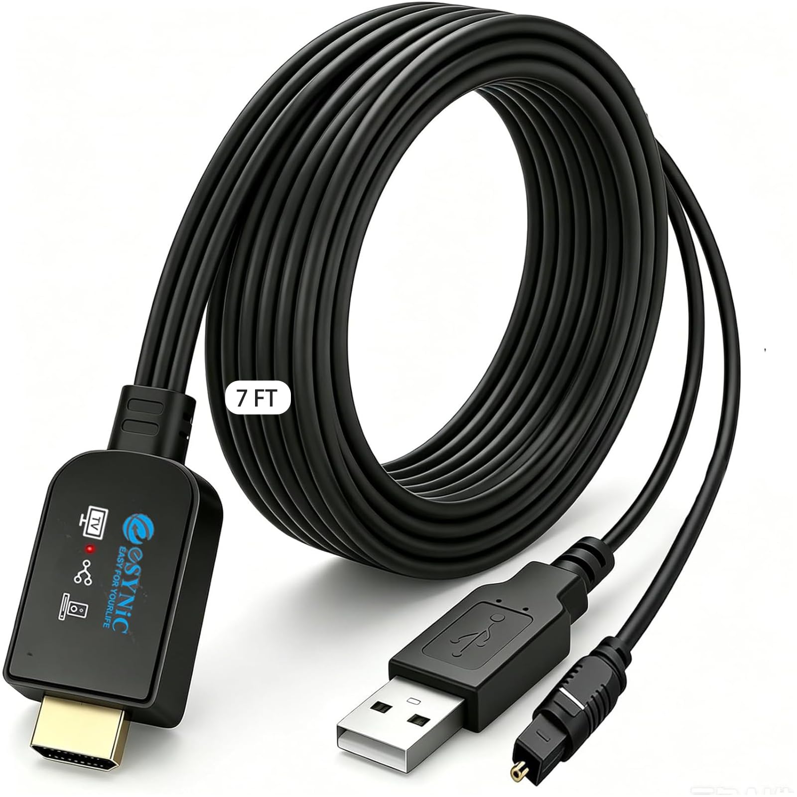eSynic HDMI eARC/ARC a Óptico Cable 2,1 m Cable Extractor de Audio Todo en Uno, Compatible con 192 kHz/24 Bit, DTS 5.1 y Dolby Digital, Plug & Play para TV a Barra de Sonido, Cine en Casa y Auriculare