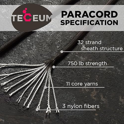 Miniatura 121 de TECEUM Cuerda de paracaídas de 750 libras – 1000 pies / 200 pies / 120 pies / 100 pies / 50 pies – Cuerda de paracaídas para campamento, Camuflaje