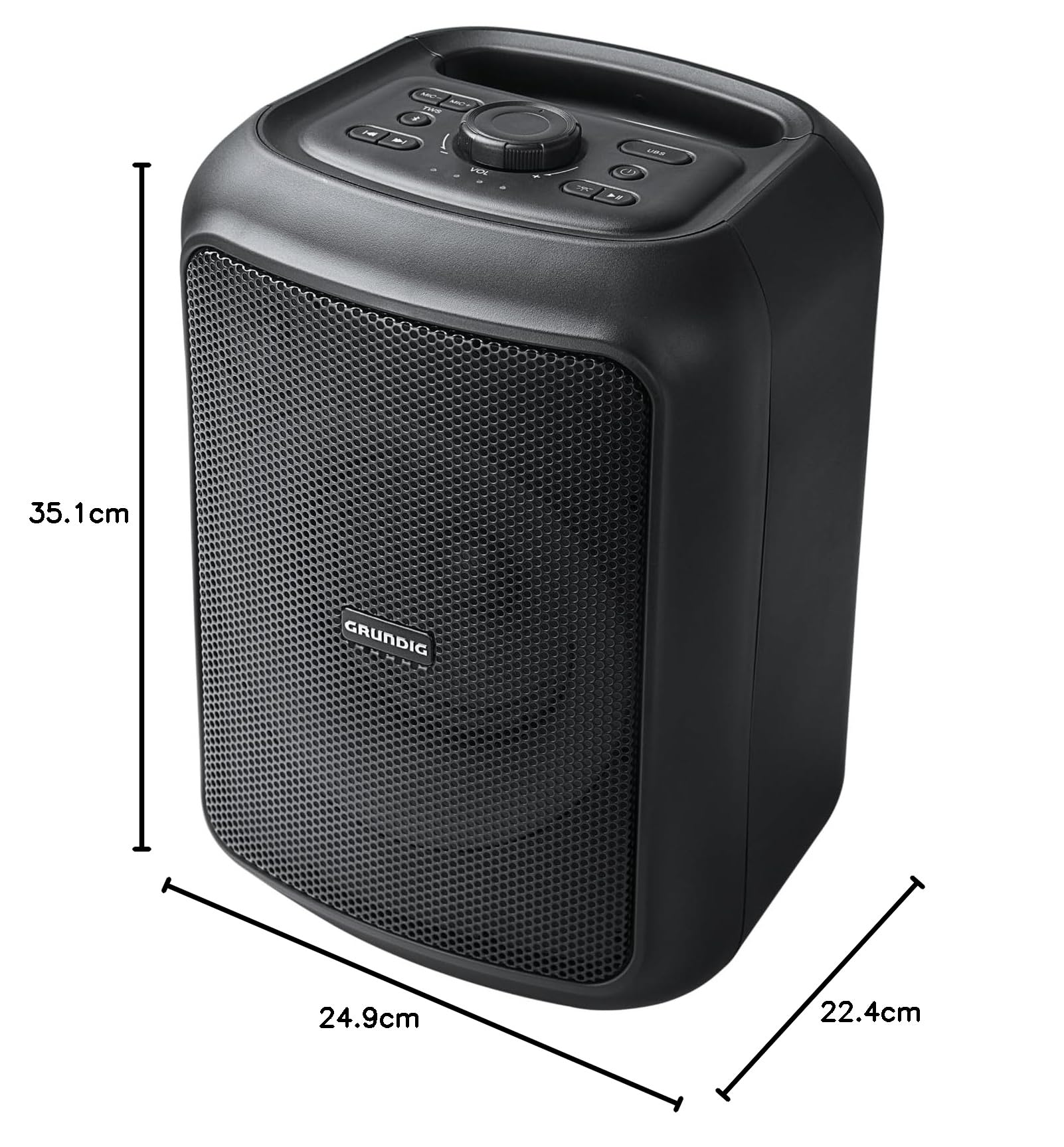 GRUNDIG Party Hit głośnik Bluetooth, Soundbox, 90 W, Bluetooth 5.0, zasięg do 10 m, efekty świetlne RGB, do 12 godzin baterii, funkcja powerbanku, wodoszczelność IPX4, czarny