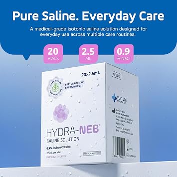 50ml Isotonic Saline Solution 0.9% NaCl - Inhalation Solution for Nebuliser – Reduce Mucus and Allergy Symptoms - Nebuliser Saline Solution for Humidyfing Airways