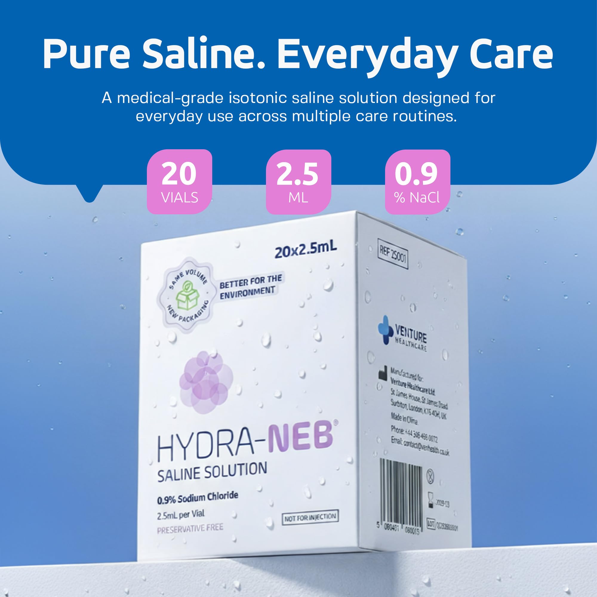 0.9% Sterile Saline Sodium Chloride Solution, Preservative Free, Nasal Irrigation, Moisturizing of The Airways, Sinus Rinse, Nose Cleanse, All Ages - 20 x 2.5ml — Amazon image 4