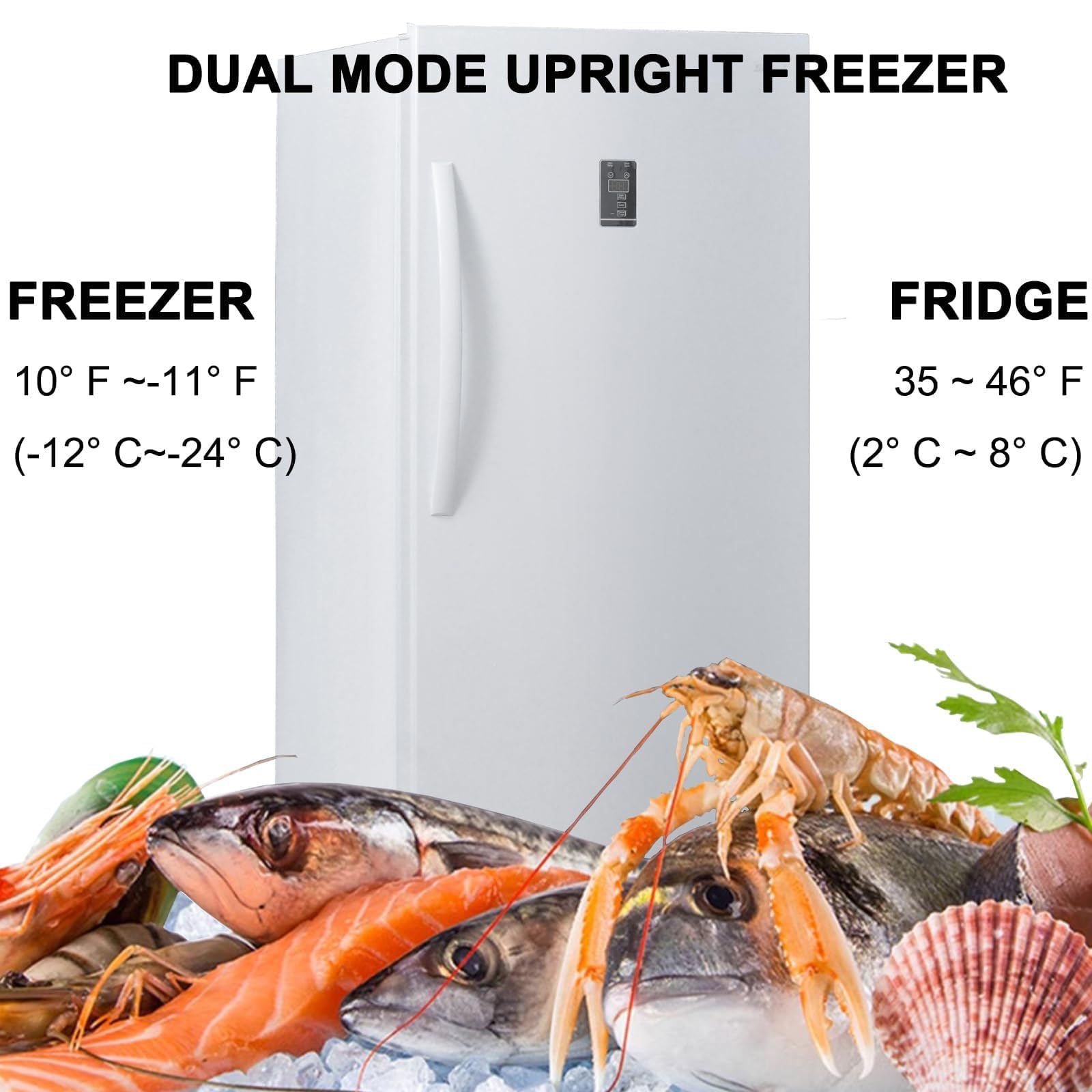Upright Freezers, Freezer Upright, Convertible Fridge/Freezer, Frost Free Upright Freezer 13.8 cu ft with LED Light, Control Panel, White on Fridge.com