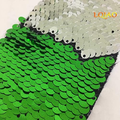 Miniatura 5 de Mermaid lentejuelas tela verde y negro ajuste Two Way tejidos Glitz Reversible tela de lentejuelas por el patio para novia (Tamañonoche vestido para