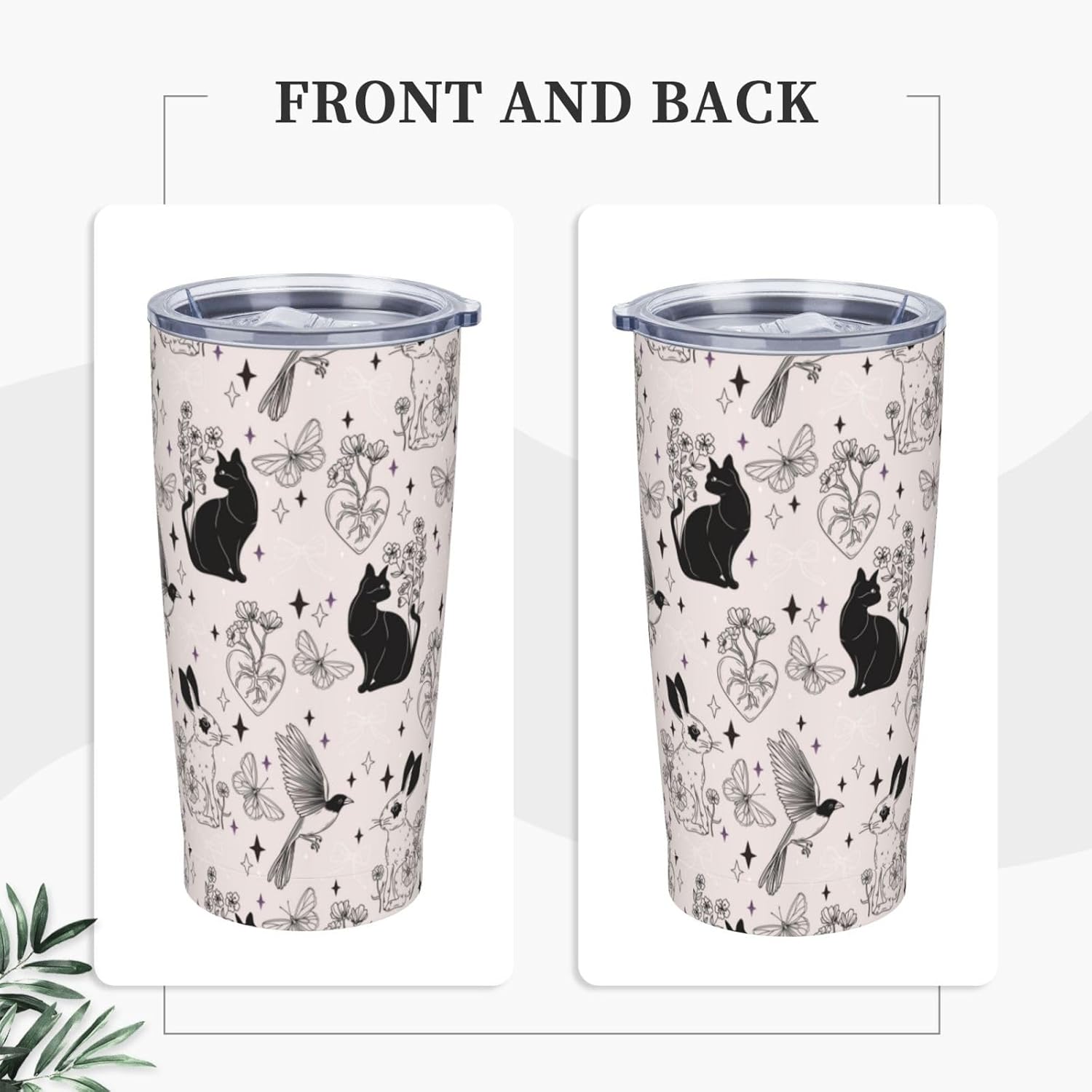 Goth Cat Tumbler,Cats 20oz Stainless Steel Insulated Travel Tumblers,Travel Coffee Mug with Lid and Straw Water Bottle Drink Tumbler Cups Gifts for Women Men - Image 2