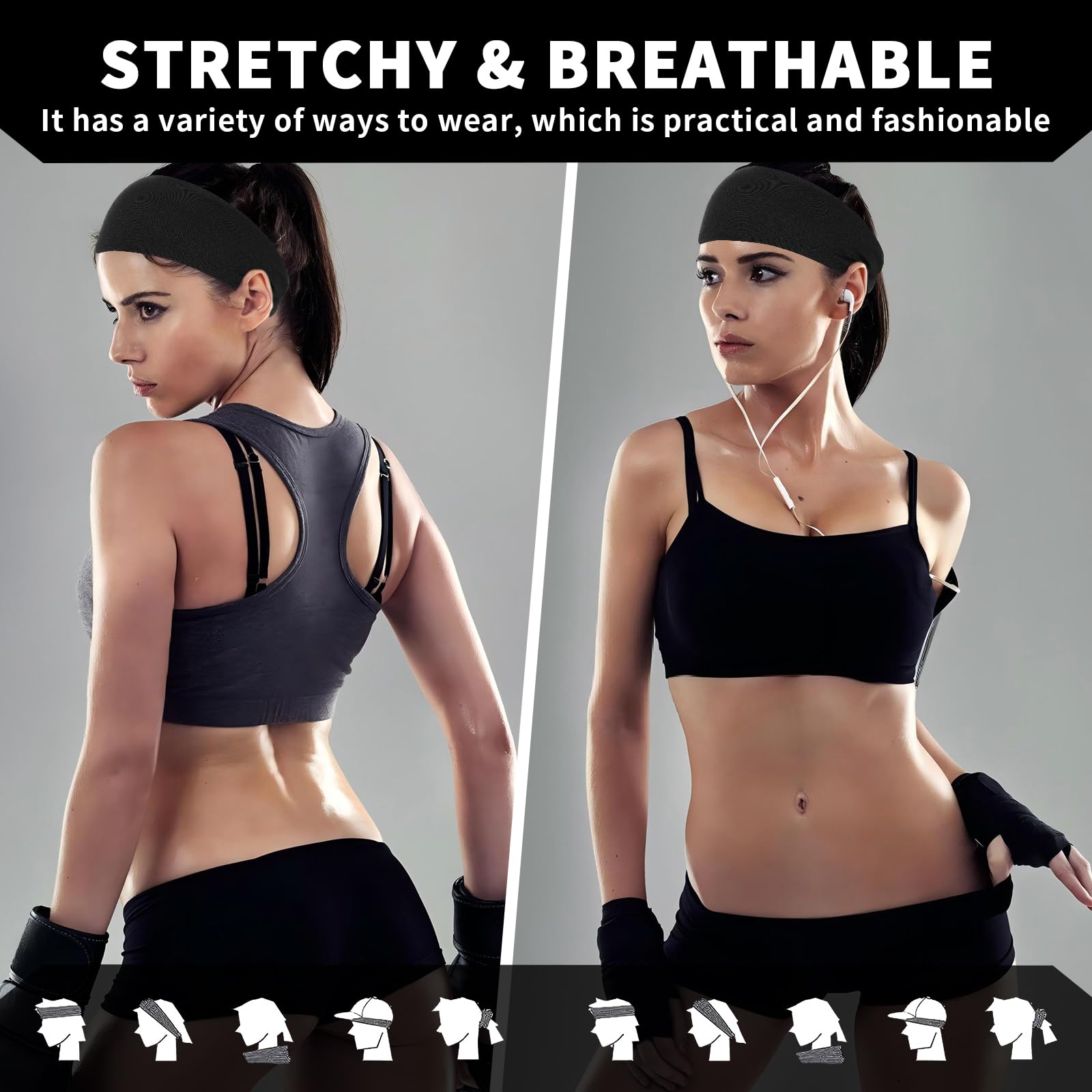 Diademas deportivas para mujer, absorbe la humedad, elegante, cómoda y elástica, antideslizante, deportes, yoga, artículos esenciales para correr, absorción de sudor y secado rápido