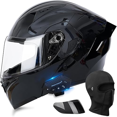Miniatura 1 de Cascos modulares de motocicleta Bluetooth, aprobado por DOT, casco de motocicleta de doble visera, con altavoces duales y micrófono, para adultos,