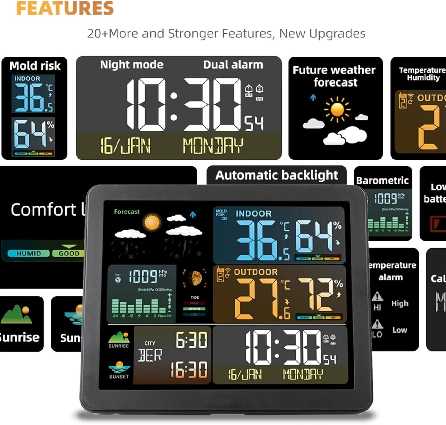 Weather Station Weather Station for Indoor Outdoor Digital Clock Thermometer Temperature Humidity Monitor with Weather Forecast with 1 Sensor,