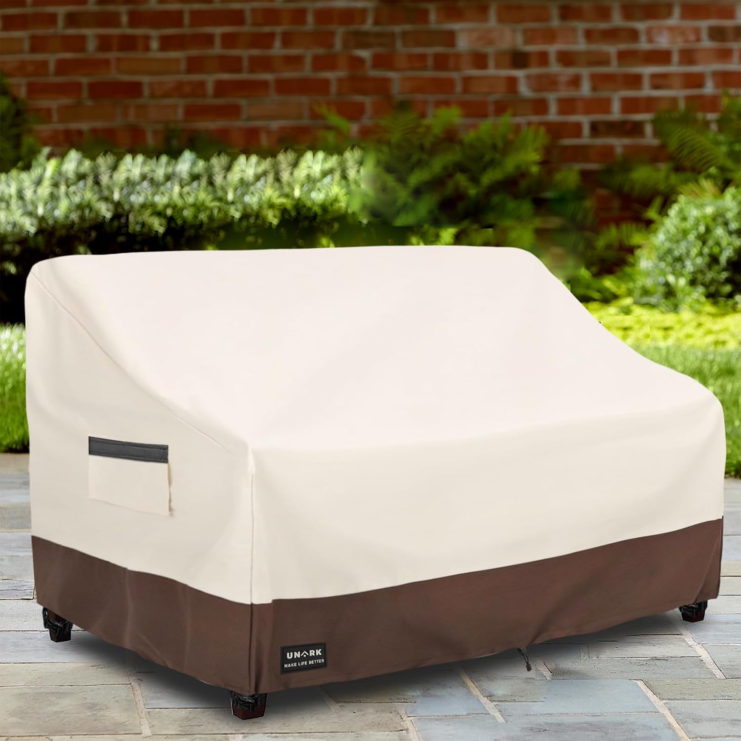 Outdoor 2-Seater Loveseat Cover, Waterproof Heavy Duty Patio Furniture Covers, 58W x 33D x 32H Inches Outdoor Couch Cover, Sofa Covers for Patio Furniture Waterproof, Beige and Brown