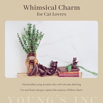 Young's Inc. Cat Figurine - Cute Cat Statue with Birthday Cake - Whimsical Decor for Cat Lovers - Cat Collectibles and Meditation Decor - 4.72 L x 2.56 W x 4.33 H