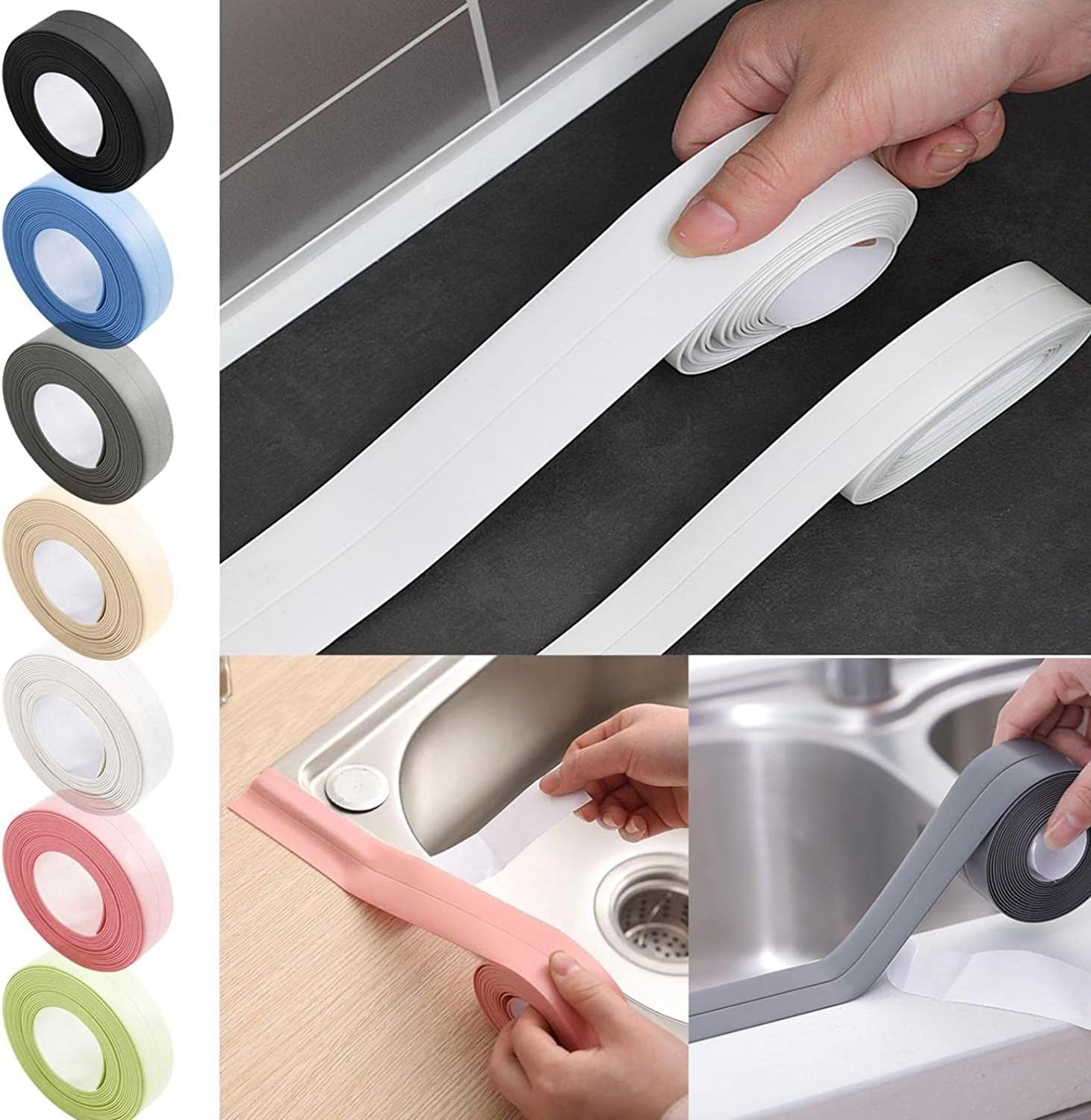 Bath & Kitchen Self-Adhesive Decorative Caulk Strip, Sealing Strip Bathroom Shower Sink Bath Caulk Tape PVC Self Adhesive Waterproof Wall Tape (3.2Mx2.2CM,Yellow)