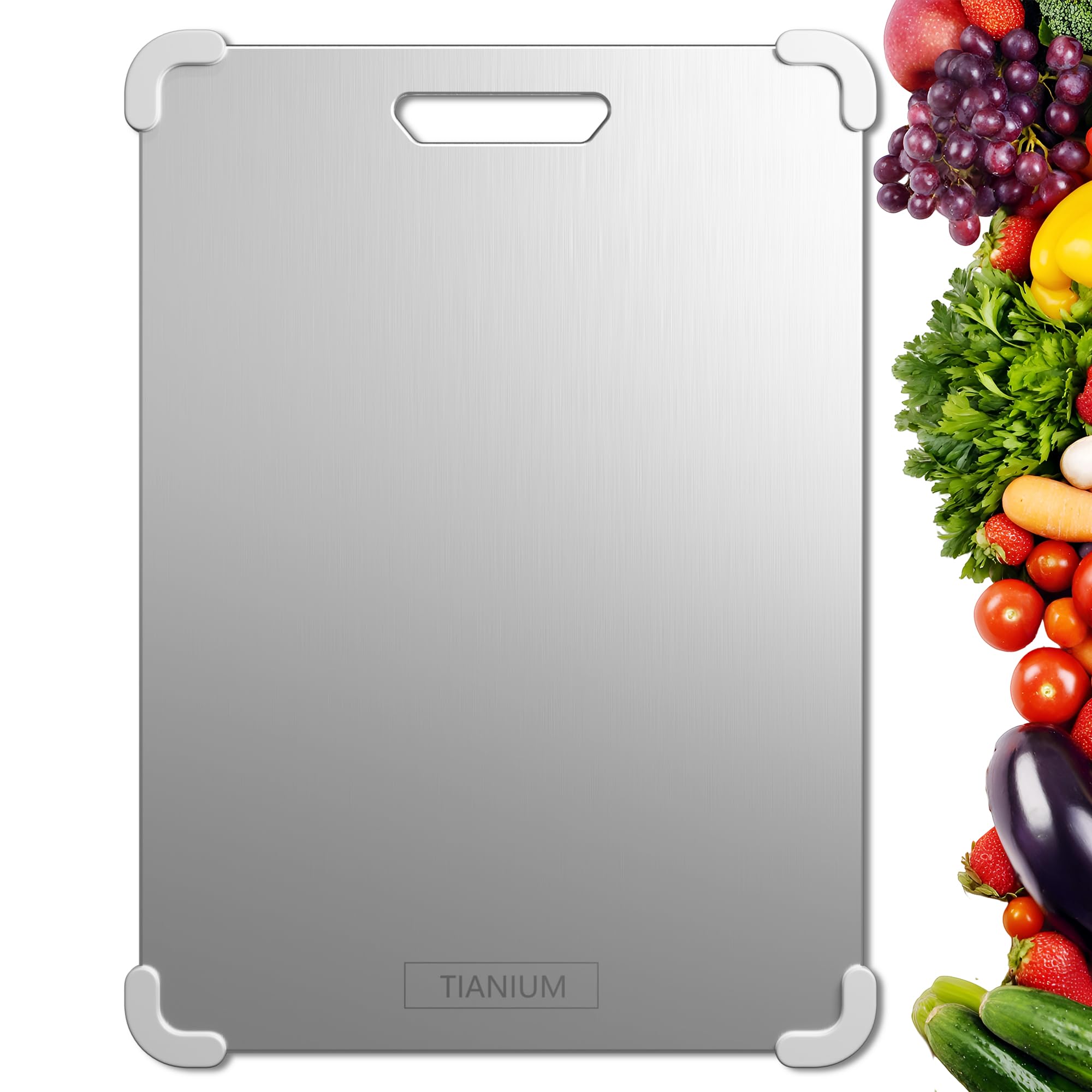 Planche à Découper 100% Titane pur Qualité Alimentaire, Surface non Poreuse Hygiénique sans Microplastique, Lavable en Lave-vaisselle pour Viande Légumes Fruits Cuisine Camping 34x23x0.2cm, 720g