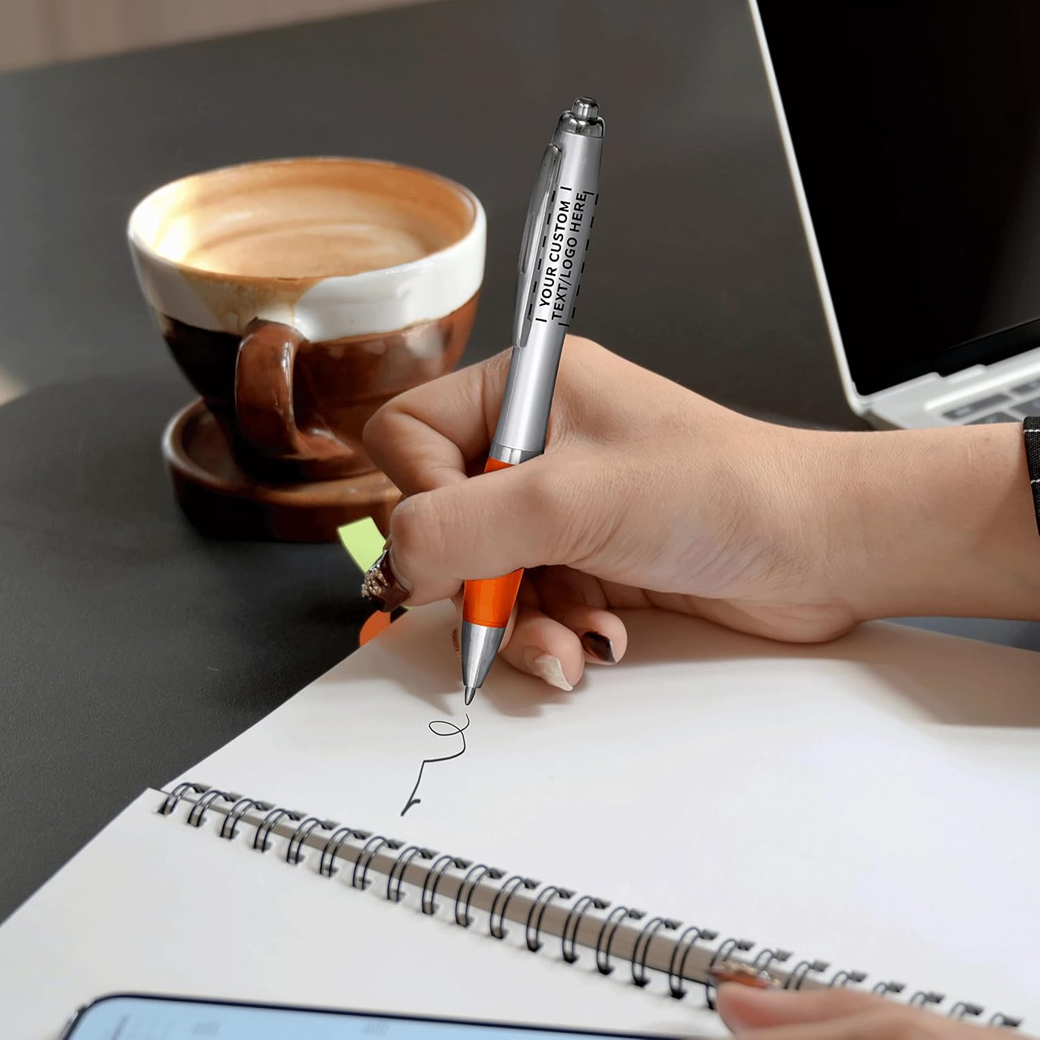 Personalized Ballpoint Pens with Rubber Grip and Click Button, Pack of 50 by DISCOUNT PROMOS - Ergonomic Design, Ideal for Office & Trade Shows – Orange