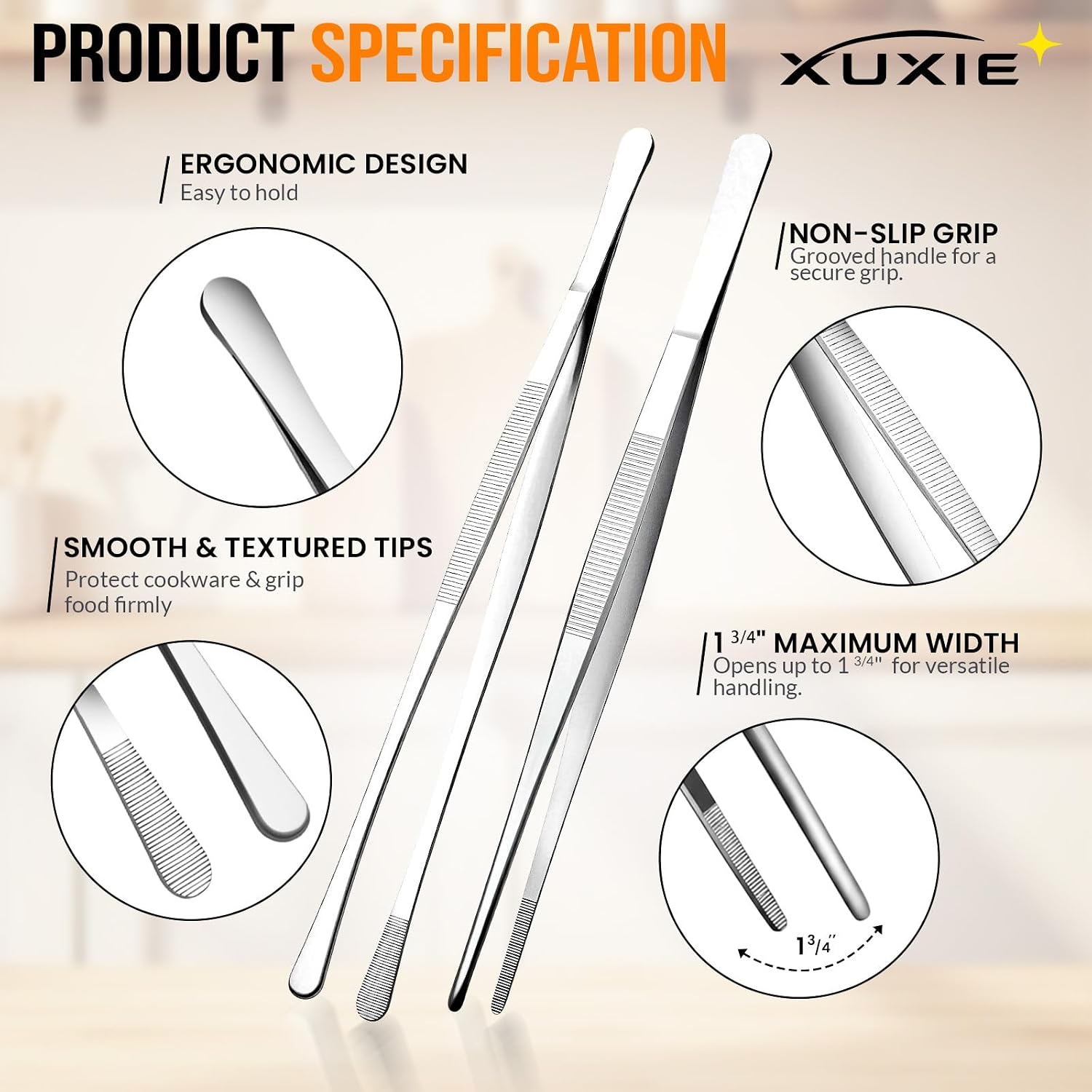 2 Pcs Cooking Tweezers, 12" Kitchen Tweezers Tongs with 6 Pcs BBQ Skewers