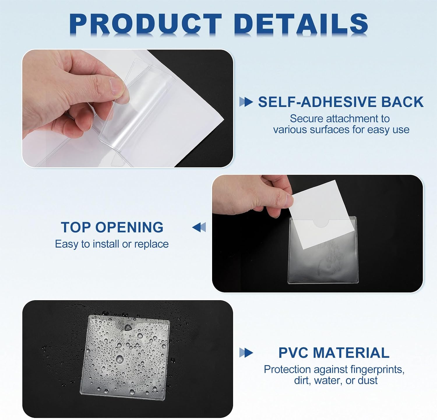 MECCANIXITY Self-Adhesive Card Pockets 2" x 2" Clear Horizontal Pocket Label Holders Plastic Card Sleeves with Top Open for Library Storage Bins Loading, Pack of 25