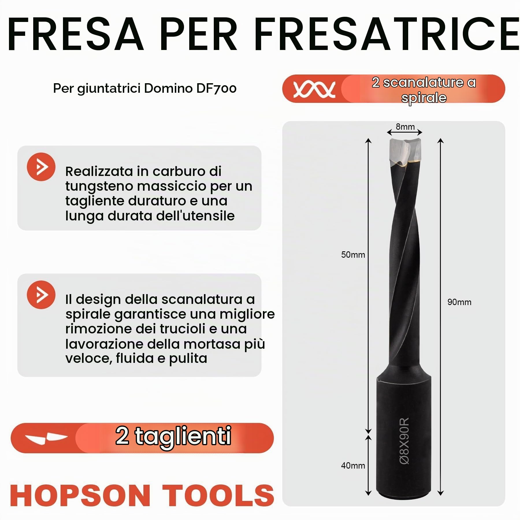 Punta Fresa Domino per DF700 Diametro 8 mm, Utensile Professionale per Falegnameria e Bricolage, 1 Pezzo