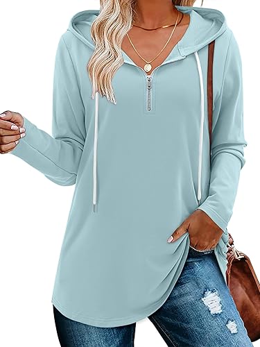BETTE BOUTIK Womens Quarter Zip Tunic Hoodies Pullover Long Hooded Sweatshirts S-3XL