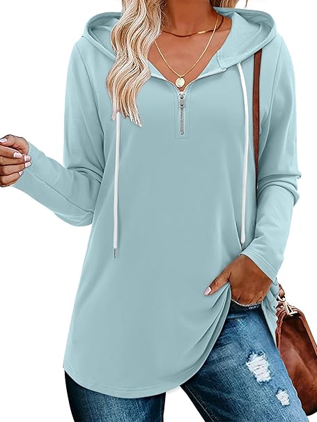 BETTE BOUTIK Womens Quarter Zip Tunic Hoodies Pullover Long Hooded Sweatshirts S-3XL