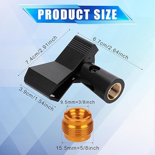 Miniatura 2 de 2 clips de micrófono para soportes, soportes de clip de micrófono con 2 adaptadores de tornillo macho de 58 pulgadas a 38 pulgadas, abrazadera de