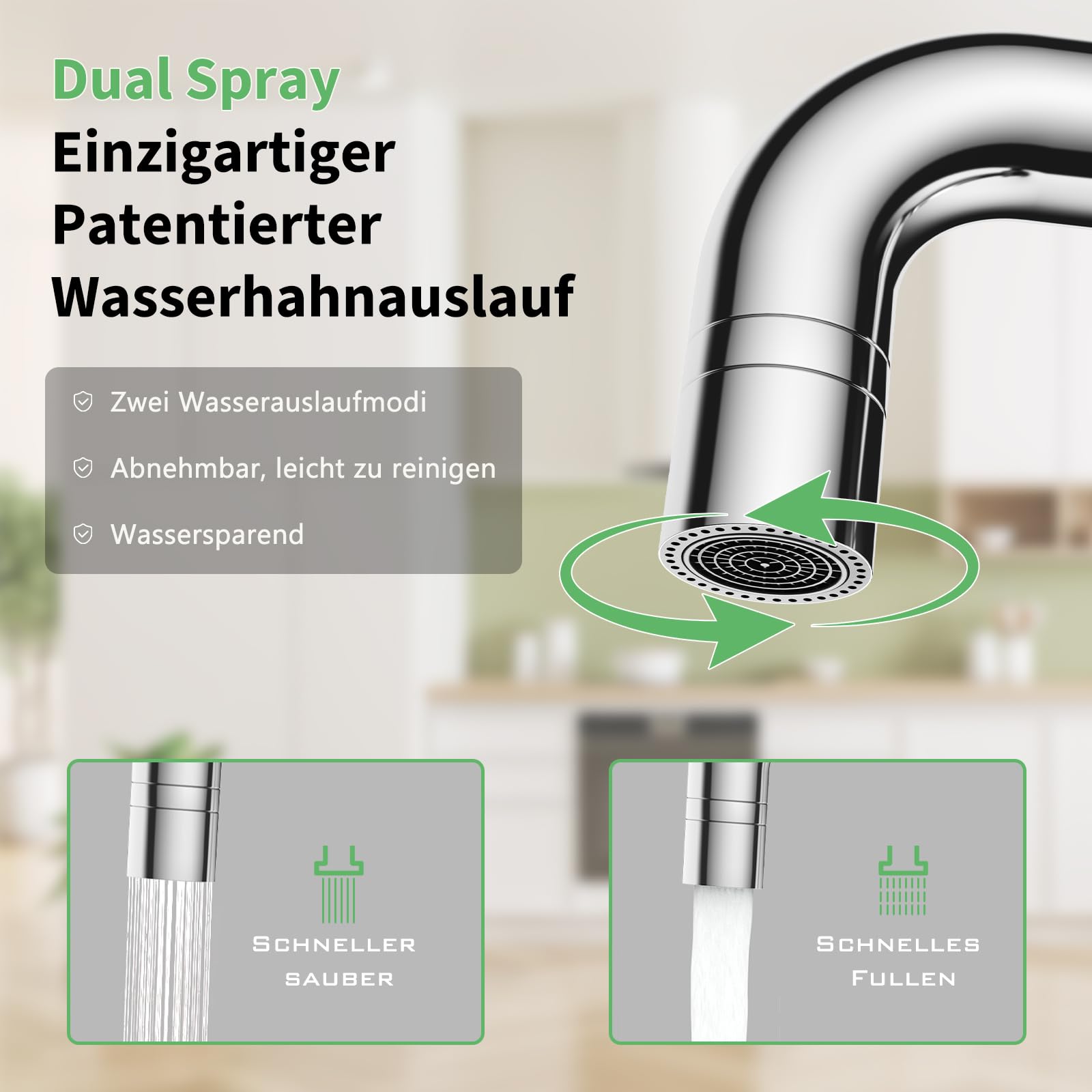 Wasserhahn Küche Klappbar 180°, Vorfenster Küchenarmaturen mit 2 Strahlarten, Wasserhahn umklappbar 360° schwenkbar Einhebelmischer Fensterarmatur (Chrom, Klappbar/Kein Niederdruckhahn)
