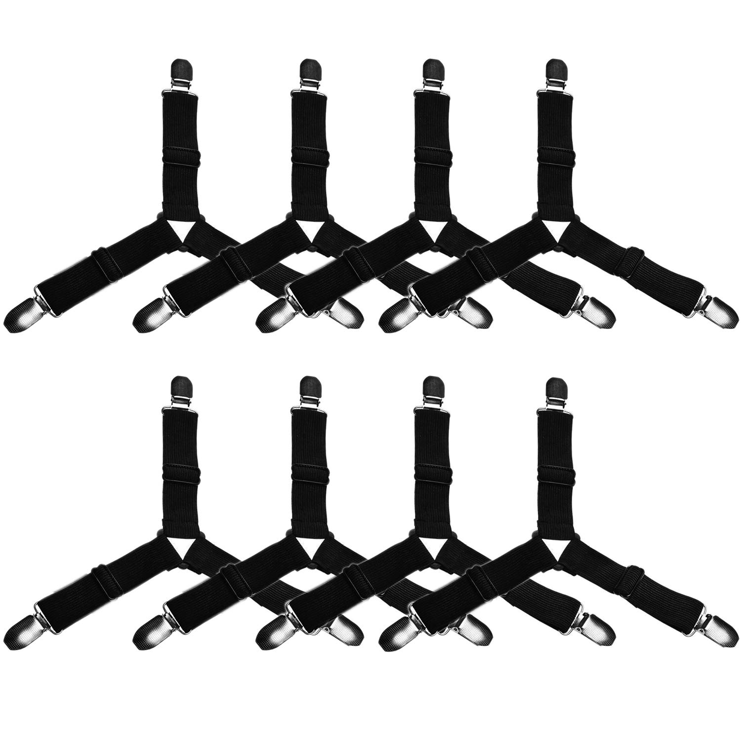 10 pcs Adjustable Bed Sheet Straps,Bed Sheet Clips, Elastic Bed Fitted Sheet Holder from 14 to 47 Inch,Couch/Sofa Cover Straps,Sheet Fastener Suspenders,Fitted Sheet Straps Clips,White