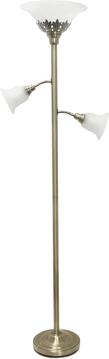 Elegant Designs LF2002-ABS 3 Light Scalloped Glass Shades Floor Lamp, Antique Brass