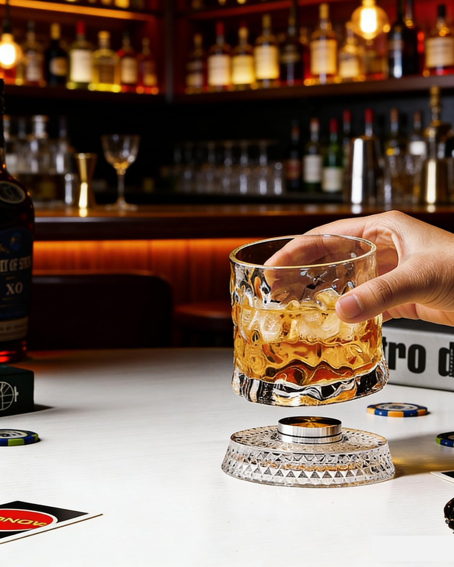 Szklanki do whisky obracające się o 360°, kubek z podstawką, do szkockiej whisky, burbona, koniaku, koktajli, 270 ml