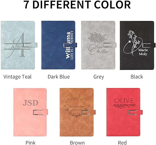 Miniatura 6 de Cuaderno de cuero con nombre personalizado con hebilla magnética, cuadernos personalizados para mujeres, regalos del día de la madre para abuela