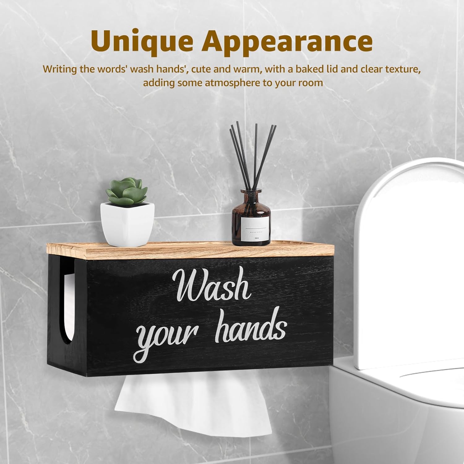 Solid Wood Paper Towel Dispenser Wall Mount, Trifold Paper Towel Dispenser with Lid, Pretty Paper Towel Dispenser Countertop for Home and Commercial (Black)