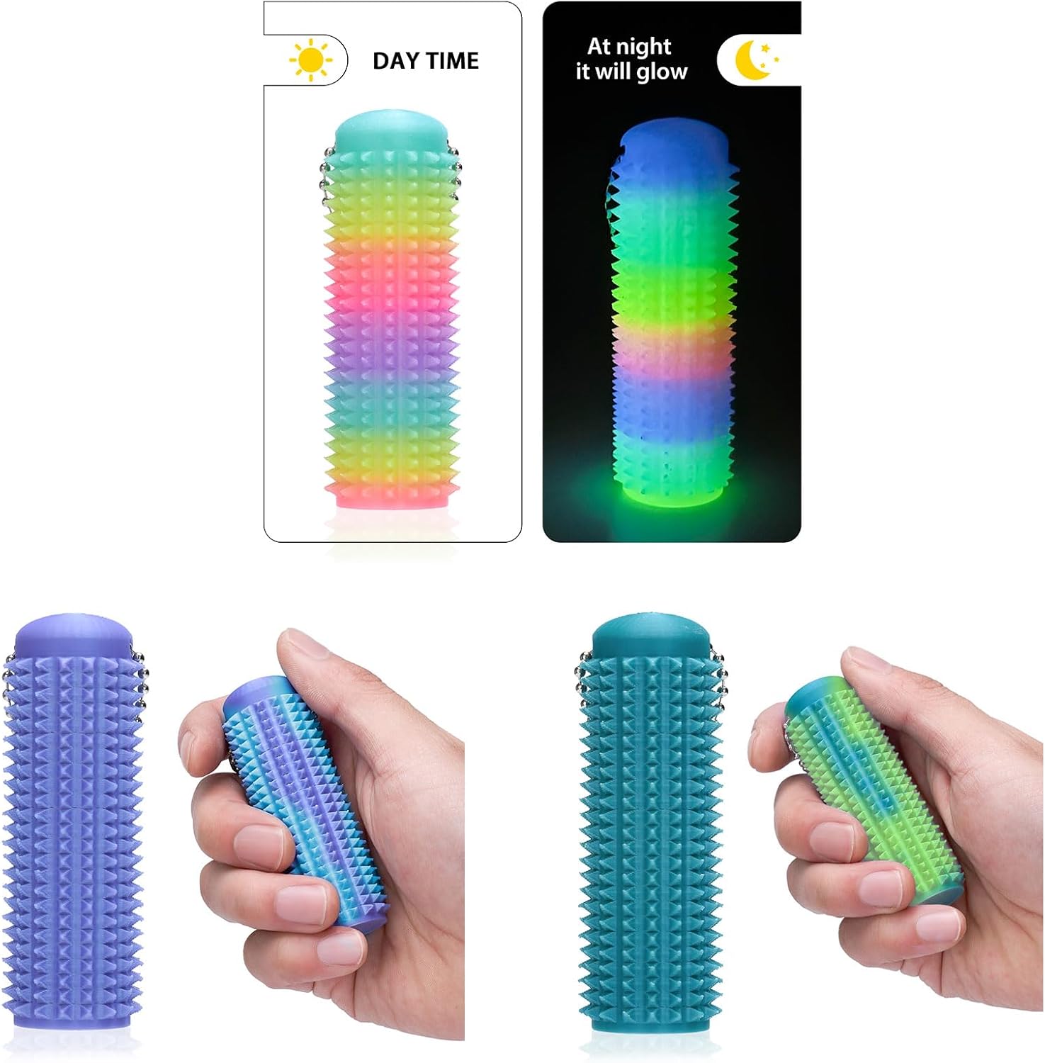 3PCS Little Ouchies Fidget Keychain for Adults,Spiky Grippie Stim Toy | Pain Relief & Anxiety Stress Relief |Tactile Fidget for ADHD,Focus & Venting | Color-Changing (30°C) & Glow in Dark