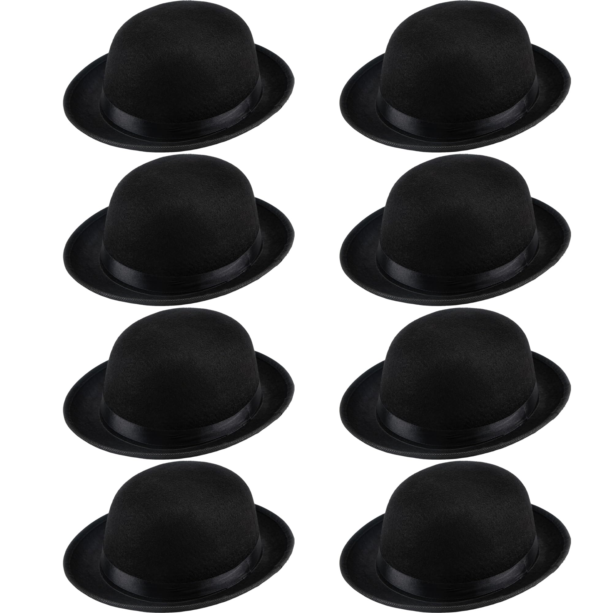 SGBETTER 8 Pcs Kids Black Bowler Hats Derby Bowler Hat Felt Gentleman Hat for Child Cosplay Party Dress Up Costume Accessories